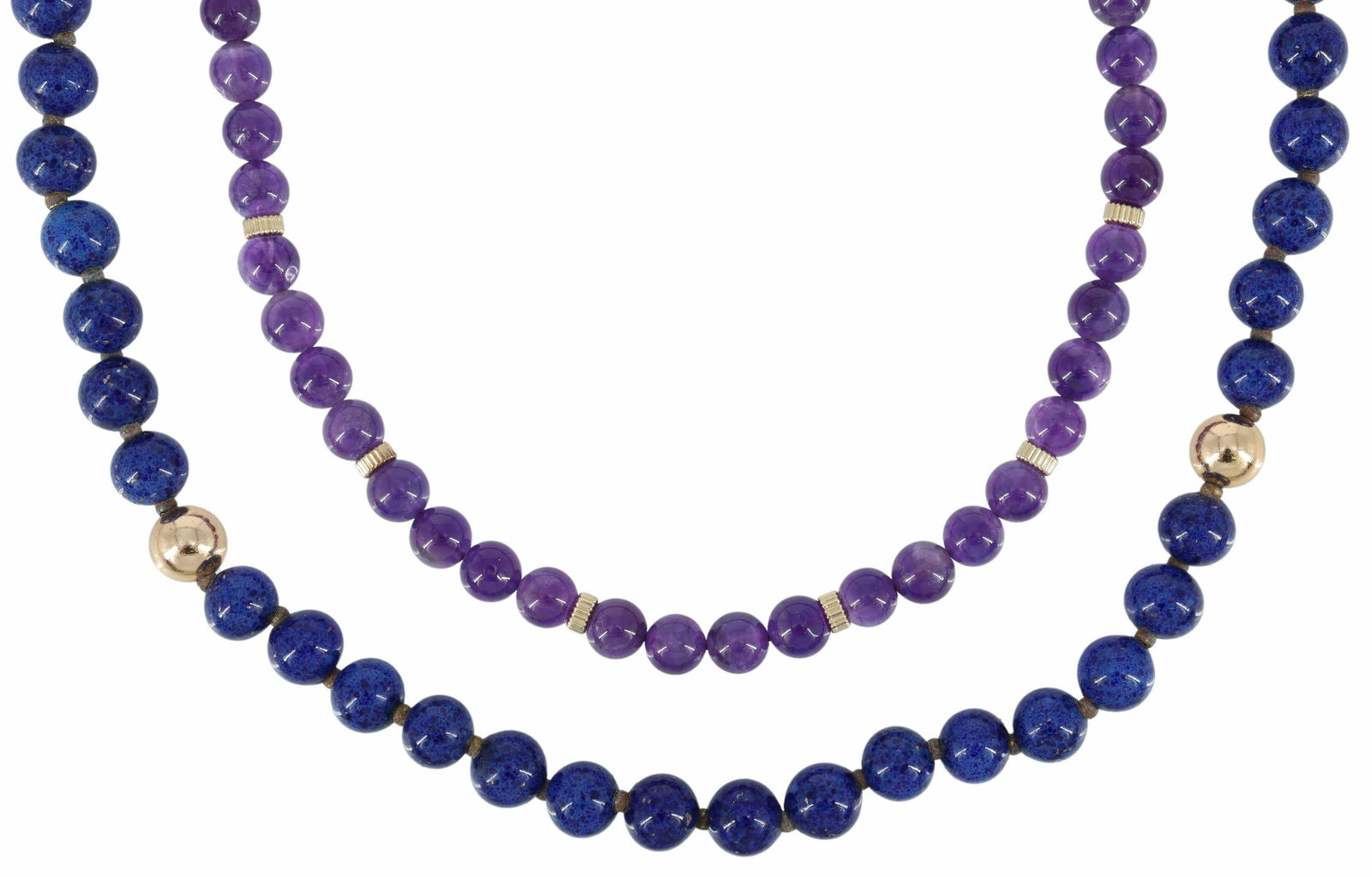 (2) ESTATE 14KT GOLD, AMETHYST & LAPIS NECKLACES (1 of 4)