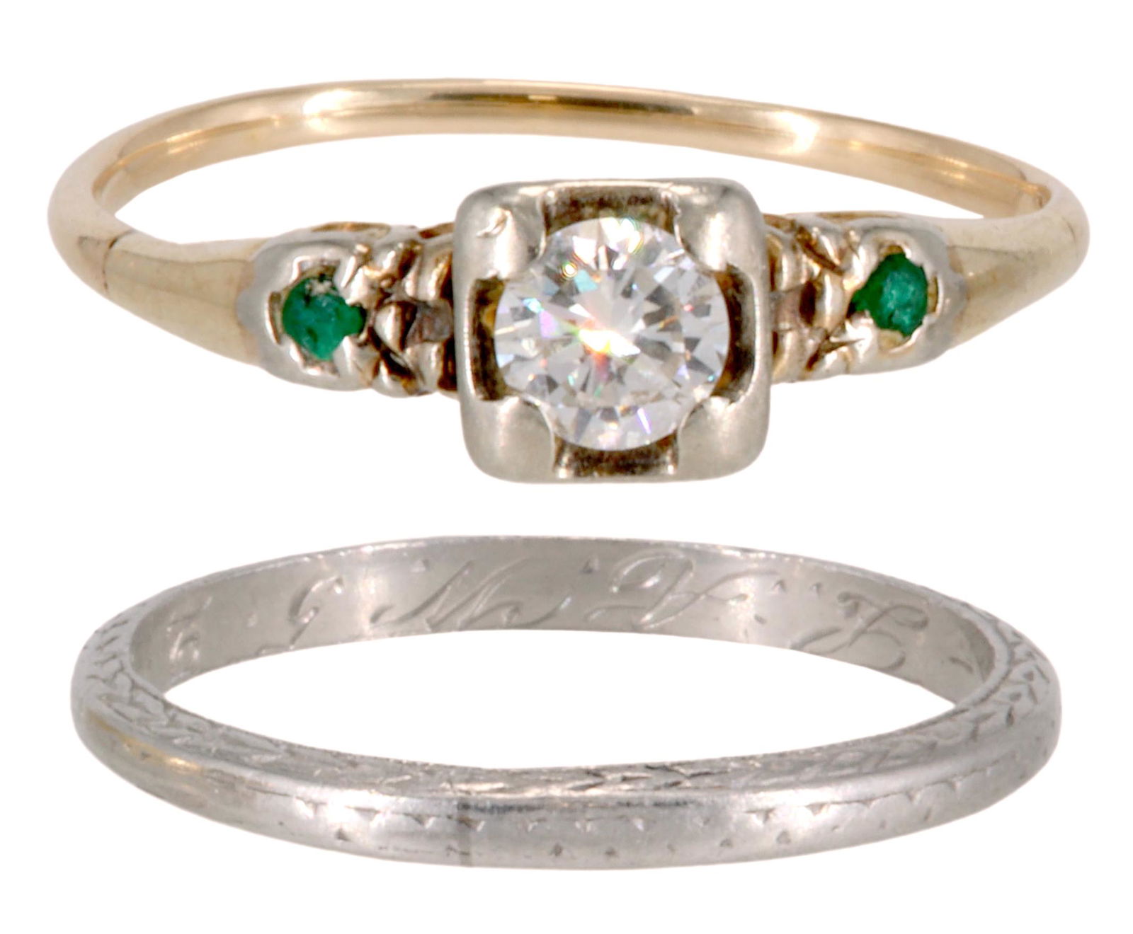 (2) ESTATE PLATINUM BAND & 14K 0.32CT DIAMOND RING (1 of 9)
