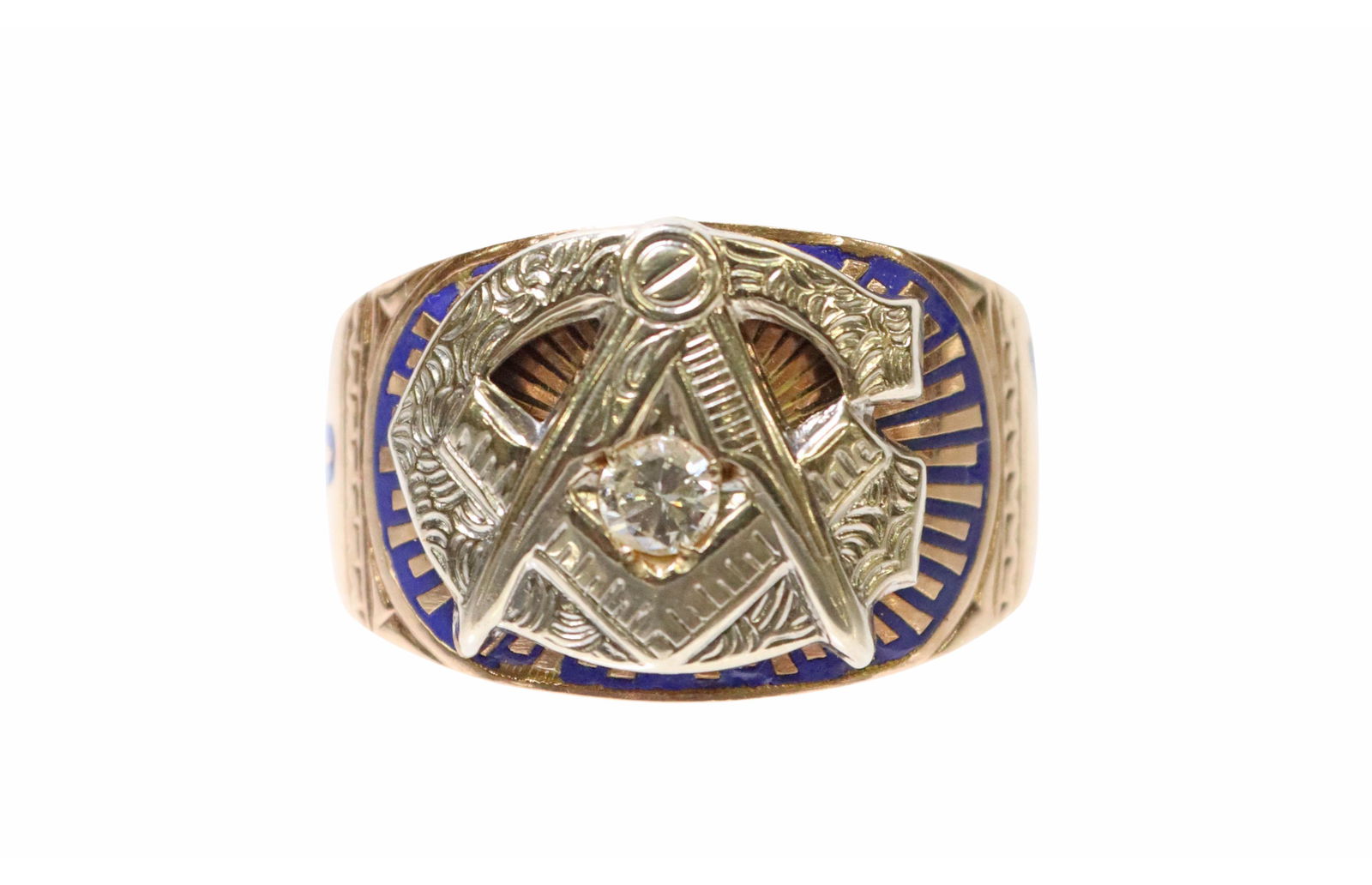 ESTATE GENT'S 10KT GOLD & DIAMOND MASONIC RING (1 of 5)