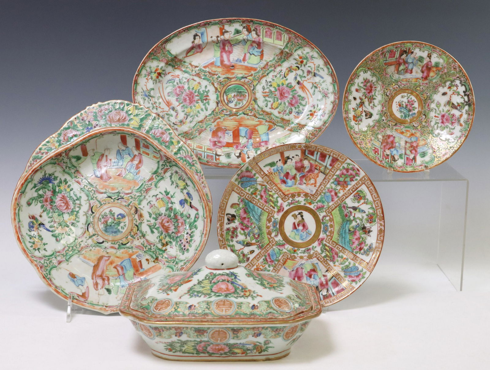 (5) CHINESE CANTON ROSE ENAMELED PORCELAIN ITEMS (1 of 6)