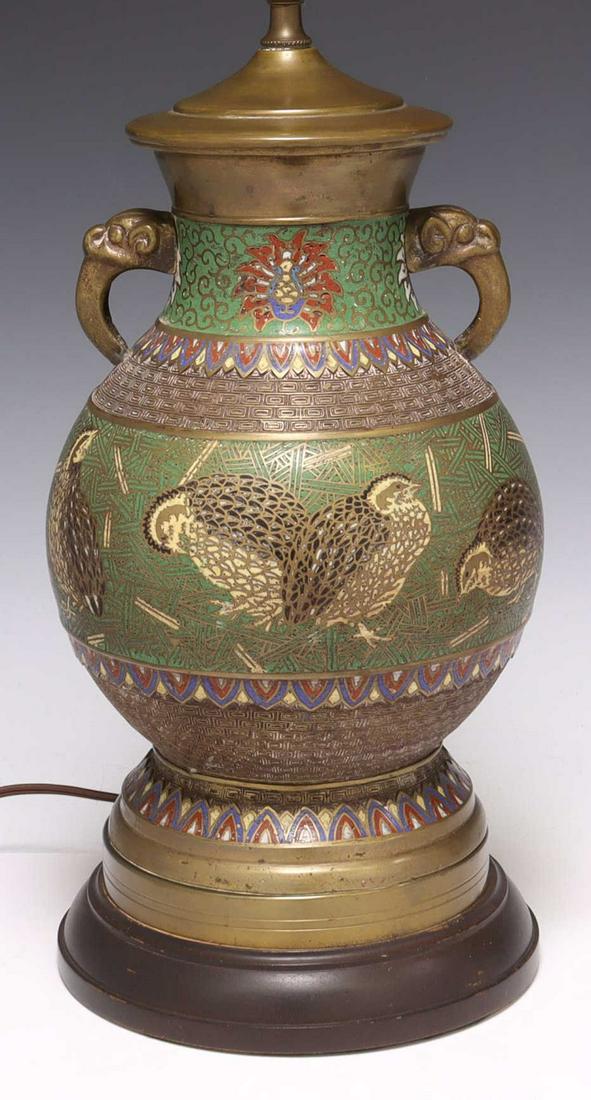 CHAMPLEVE ENAMEL VASIFORM QUAIL TABLE LAMP (1 of 5)