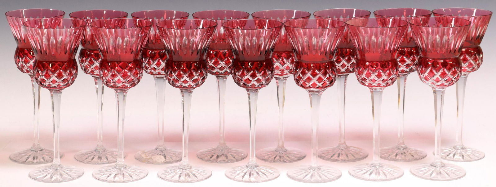 (15) CRANBERRY CUT TO CLEAR STEMWARE SERVICE (1 of 3)