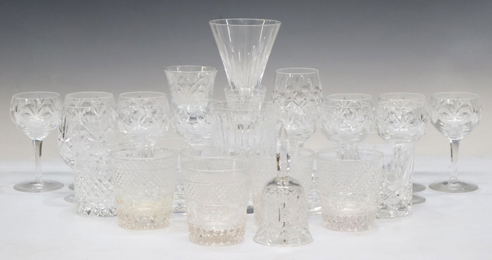 (28) CUT CRYSTAL TUMBLERS, STEMWARE, BELL (1 of 5)