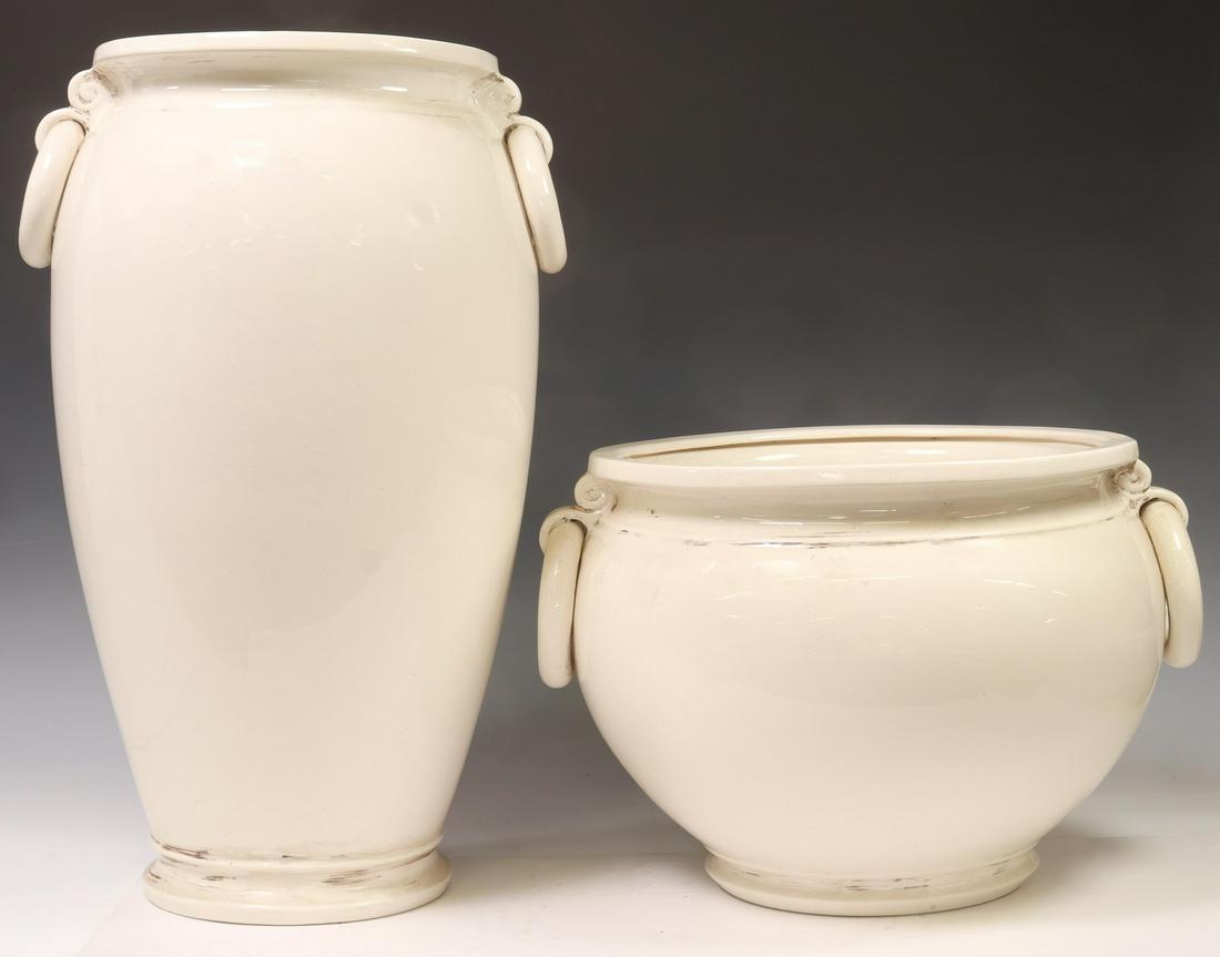 2) ITALIAN GLAZED CERAMIC PLANTER & UMBRELLA STAND (1 of 4)