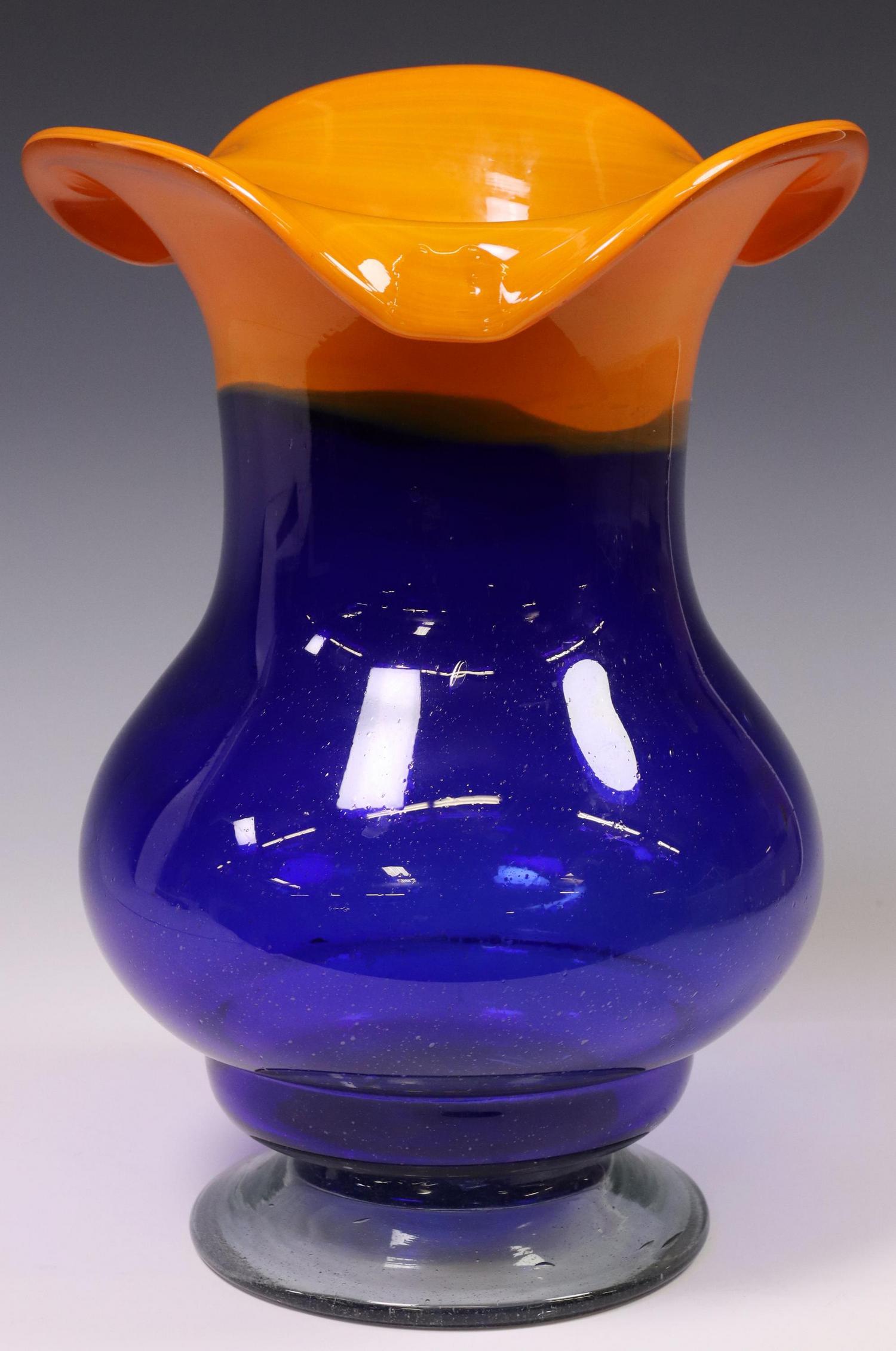 LARGE HAND-BLOWN MULTICOLORED ART GLASS VASE, 13"H (1 of 4)