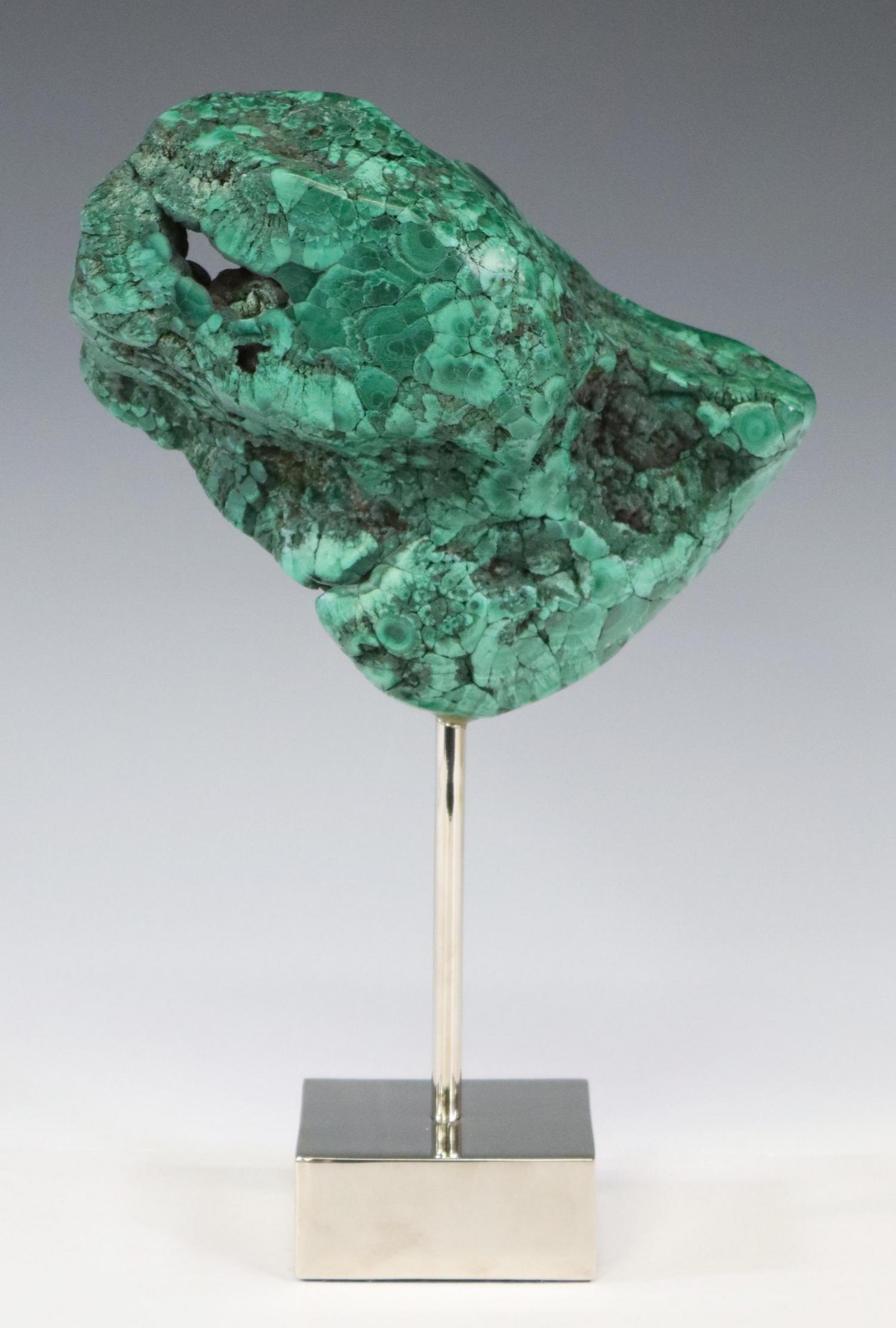 MALACHITE GEOLOGICAL SPECIMEN NICKEL FINISH BASE (1 of 3)