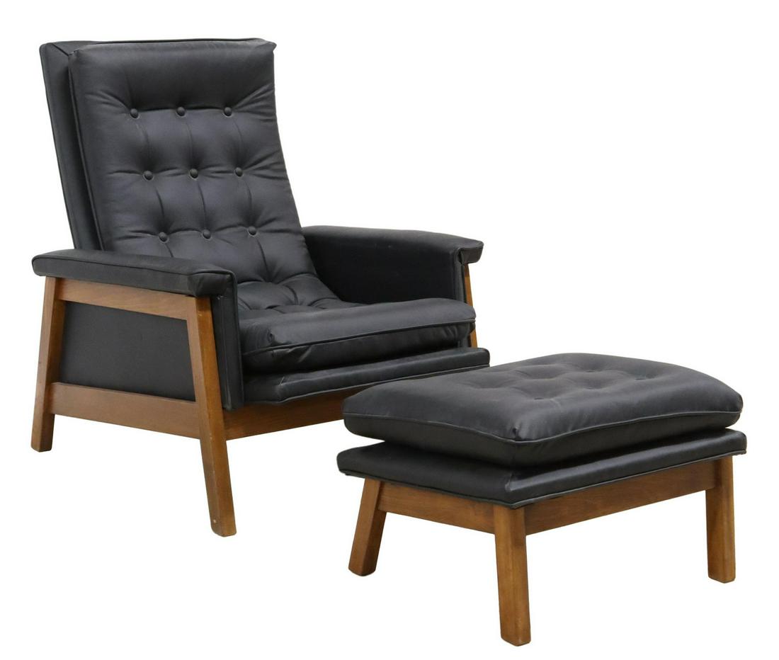 CONTEMPORARY BLACK UPHOLSTERED ARMCHAIR & OTTOMAN (1 of 4)