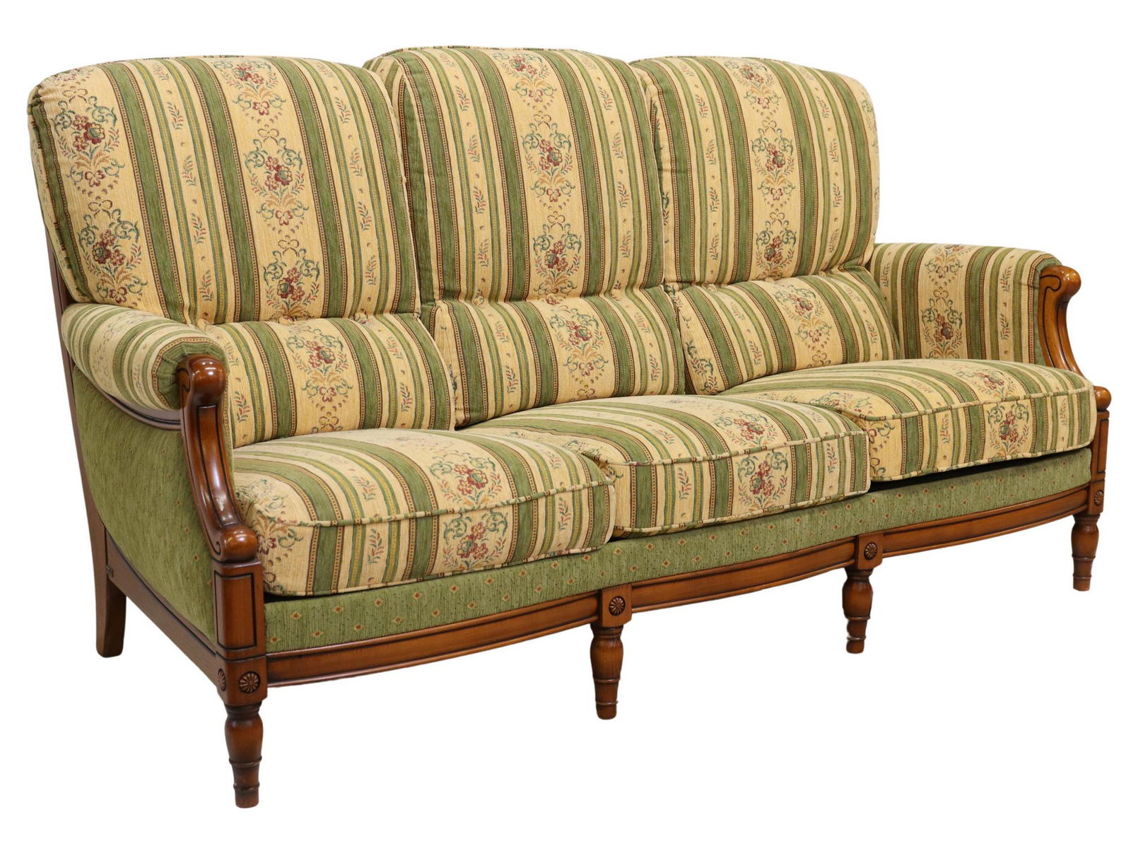 FRENCH JACQUES LELEU UPHOLSTERED THREE-SEAT SOFA (1 of 4)