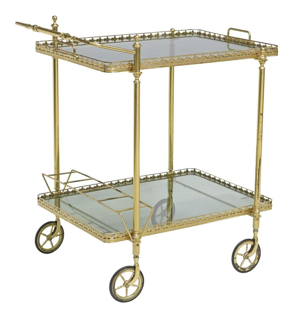 ITALIAN GILT METAL & SMOKE GLASS BAR SERVICE CART (1 of 4)