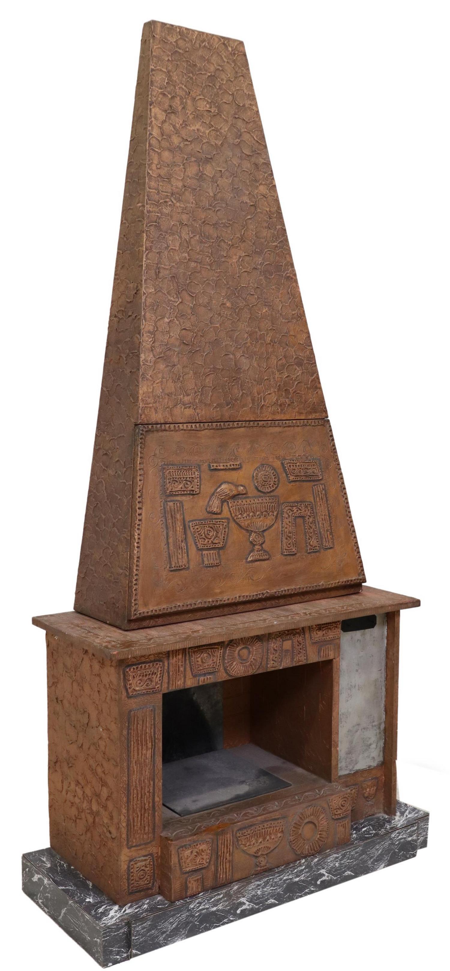 BRUTALIST STYLE FIREPLACE-FORM BAR CABINET, 93"H (1 of 5)