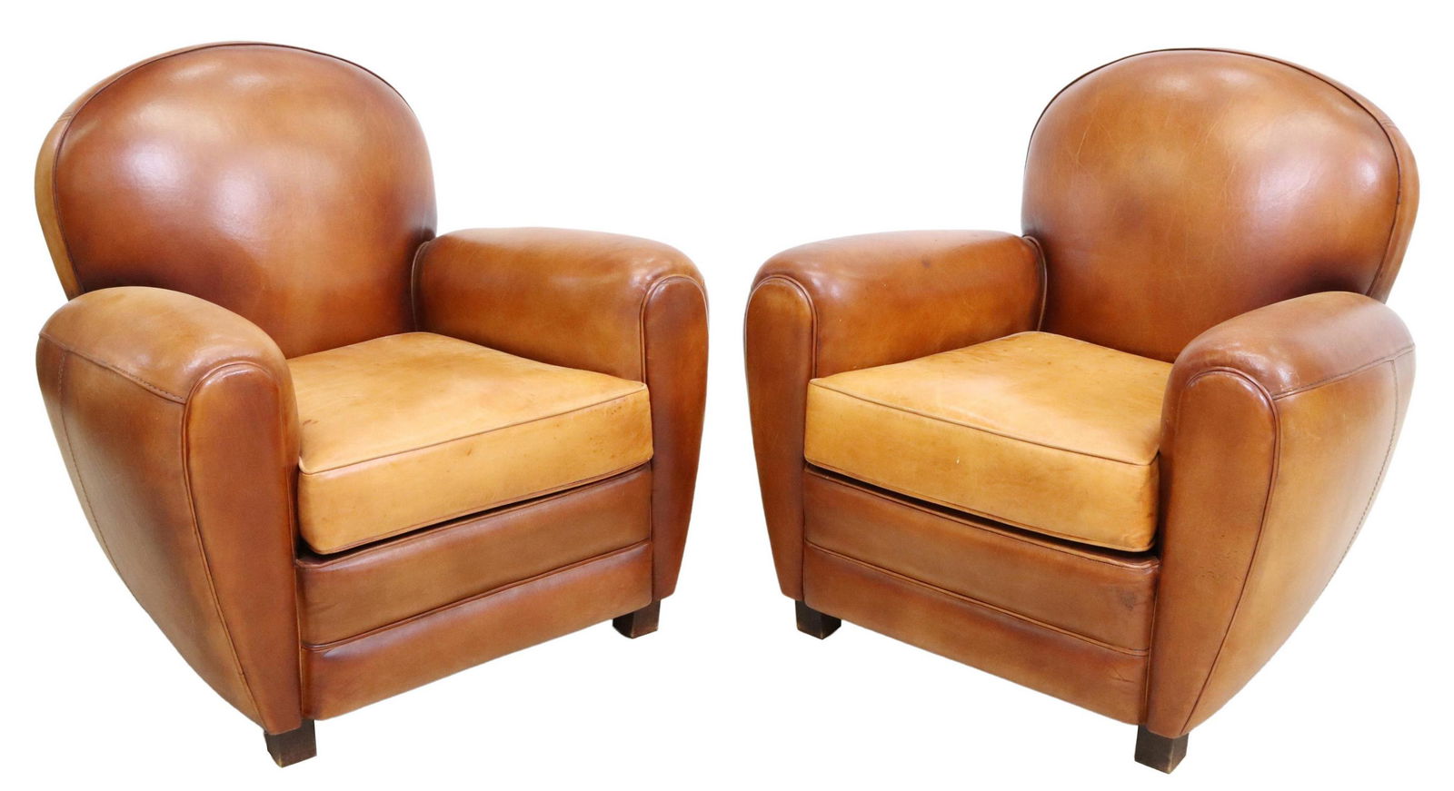 (2) FRENCH ART DECO STYLE LEATHER CLUB CHAIRS (1 of 3)