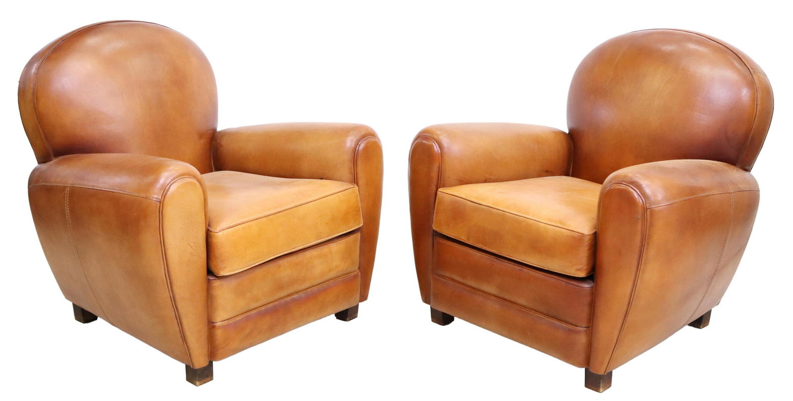 (2) FRENCH ART DECO STYLE LEATHER CLUB CHAIRS (1 of 3)