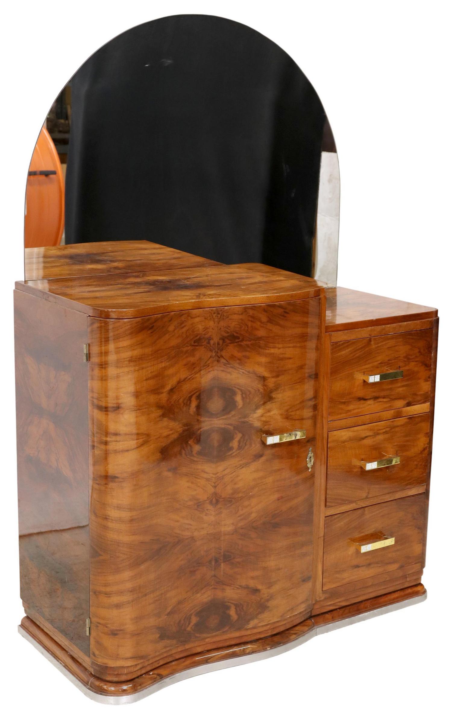 ITALIAN ART DECO MIRRORED WALNUT CABINET (1 of 6)