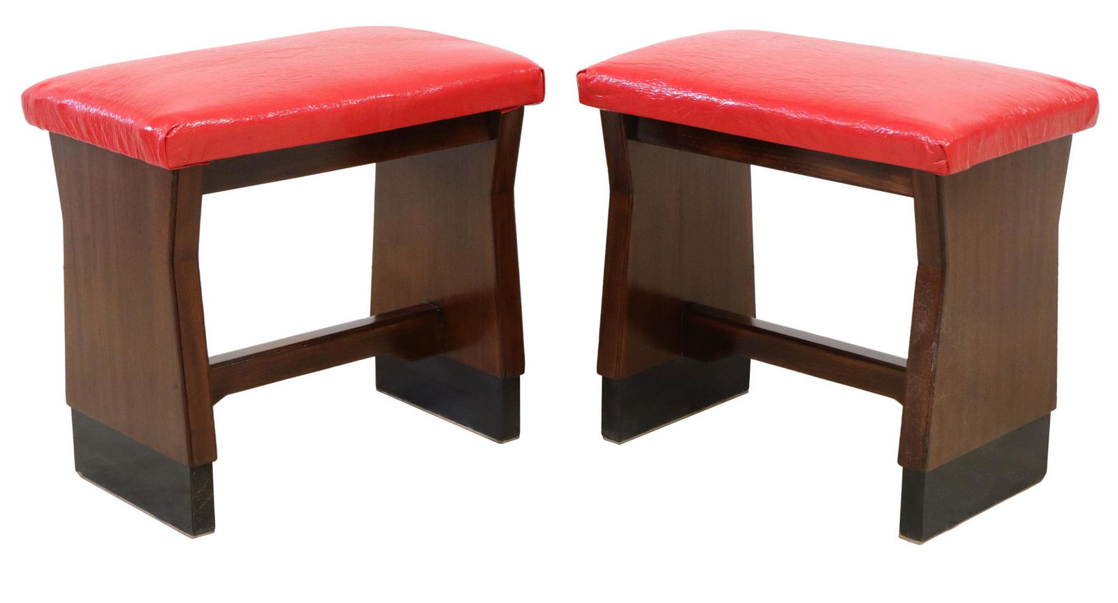 (2) ITALIAN ART DECO UPHOLSTERED MAHOGANY STOOLS (1 of 4)