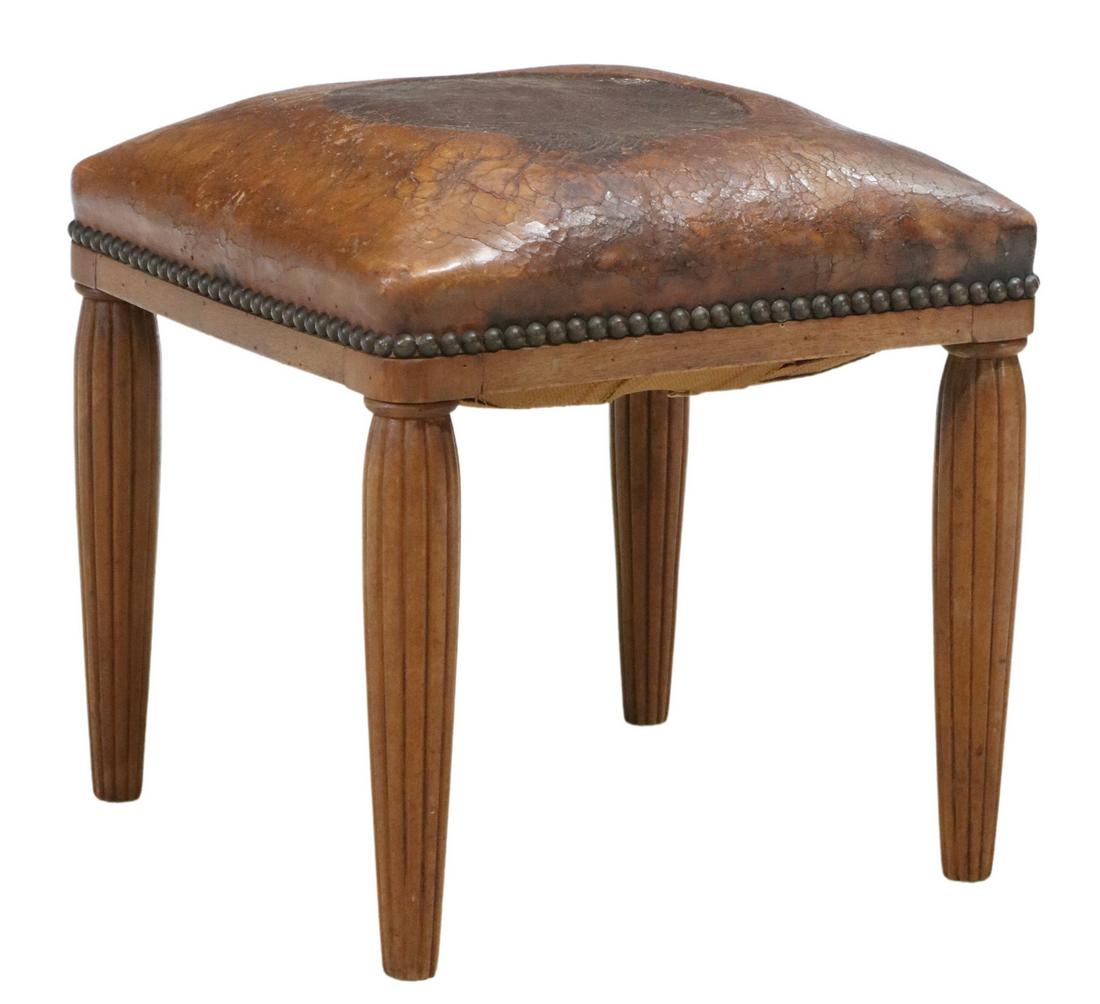 FRENCH ART DECO LEATHER STOOL (1 of 4)