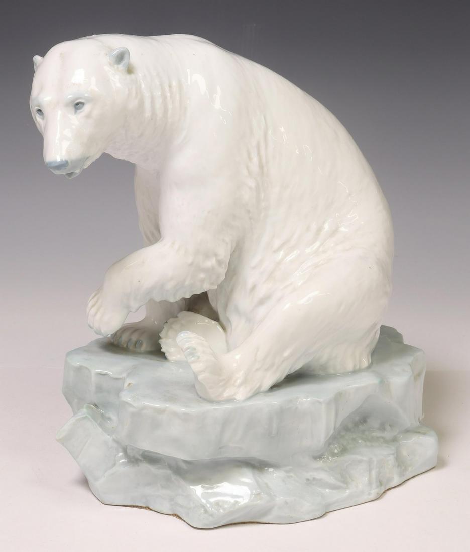 GLAZED CERAMIC SCULPTURE POLAR BEAR ON ICEBERG (1 of 6)