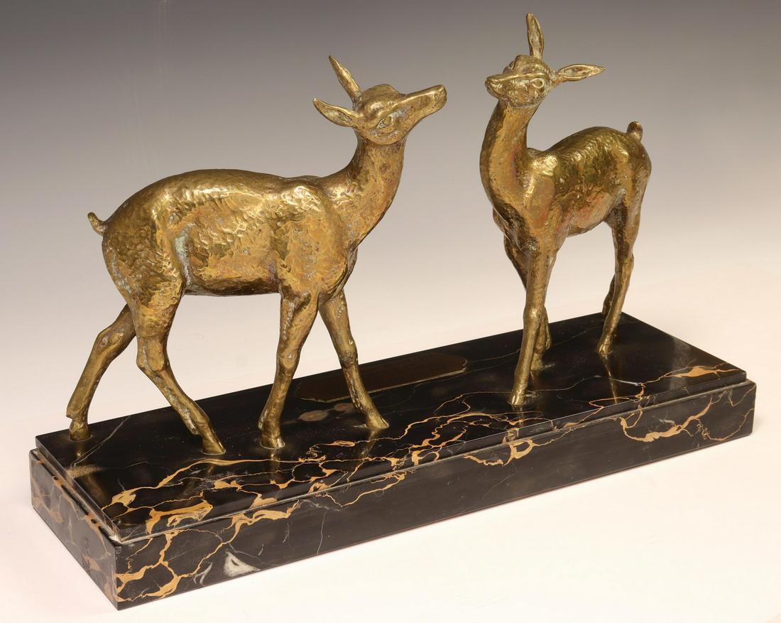ART DECO BRONZE FIGURAL SCULPTURE TWO DEER (1 of 5)