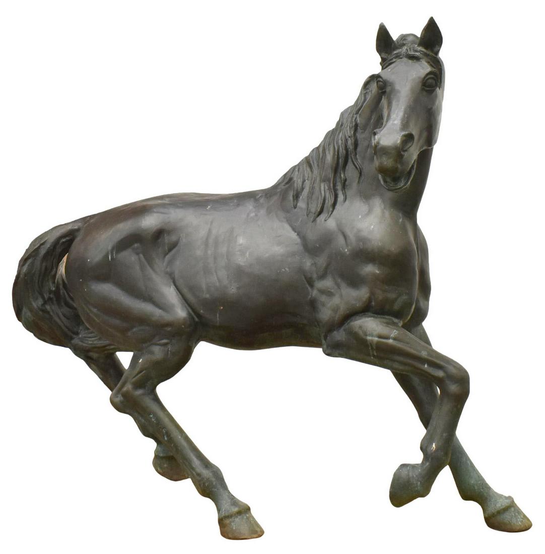 LARGE PATINATED BRONZE STANDING HORSE 56.5"H, 70"L (1 of 4)