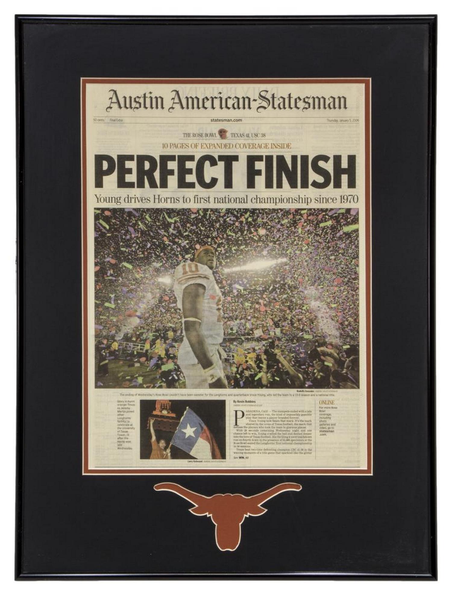FRAMED UT FOOTBALL NATIONAL CHAMPIONSHIP NEWSPAPER (1 of 3)