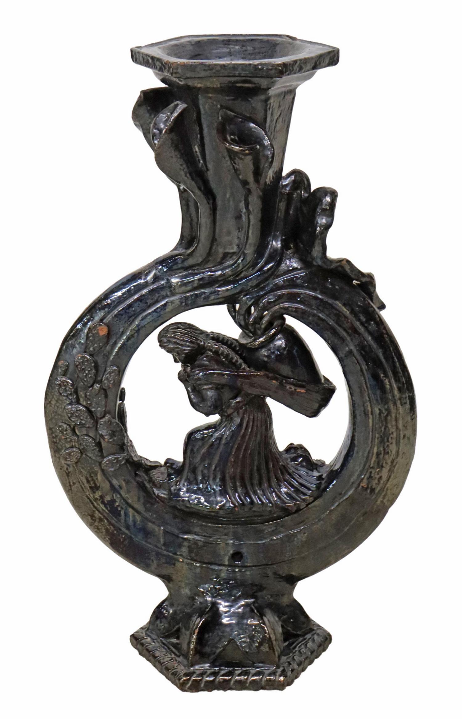 LARGE GLAZED EARTHENWARE FIGURAL PLANTER, MEXICO (1 of 5)