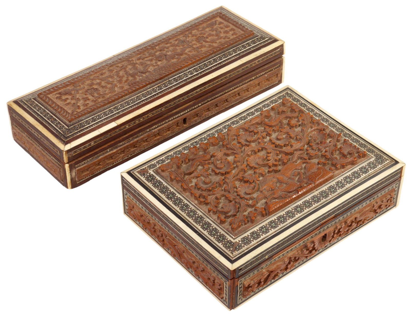(2) CARVED WOOD & INLAID ANIMAL MOTIF BOXES, INDIA (1 of 6)