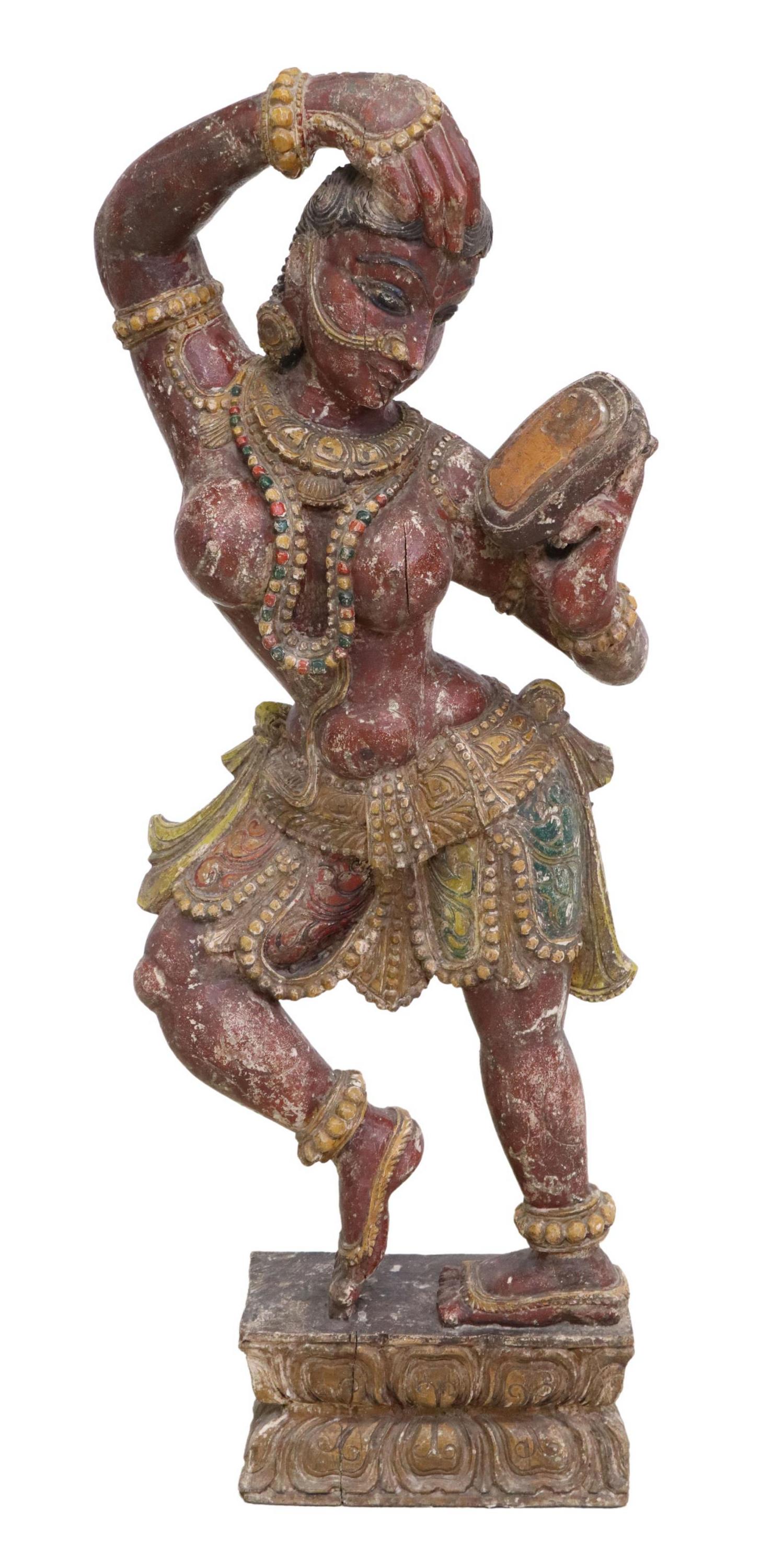 CARVED WOOD SCULPTURE DEVADASI TEMPLE DANCER INDIA (1 of 3)