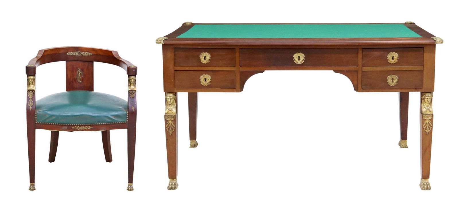 (2) FRENCH EMPIRE STYLE BUREAU PLAT & FAUTEUIL (1 of 10)