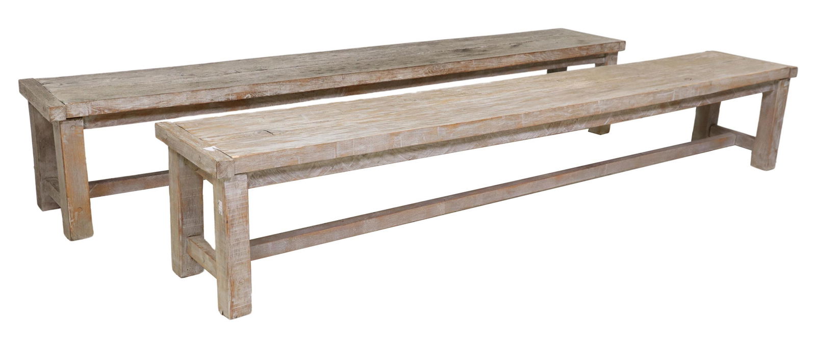(2) RUSTIC WEATHERED OAK BENCHES, 98"L (1 of 4)