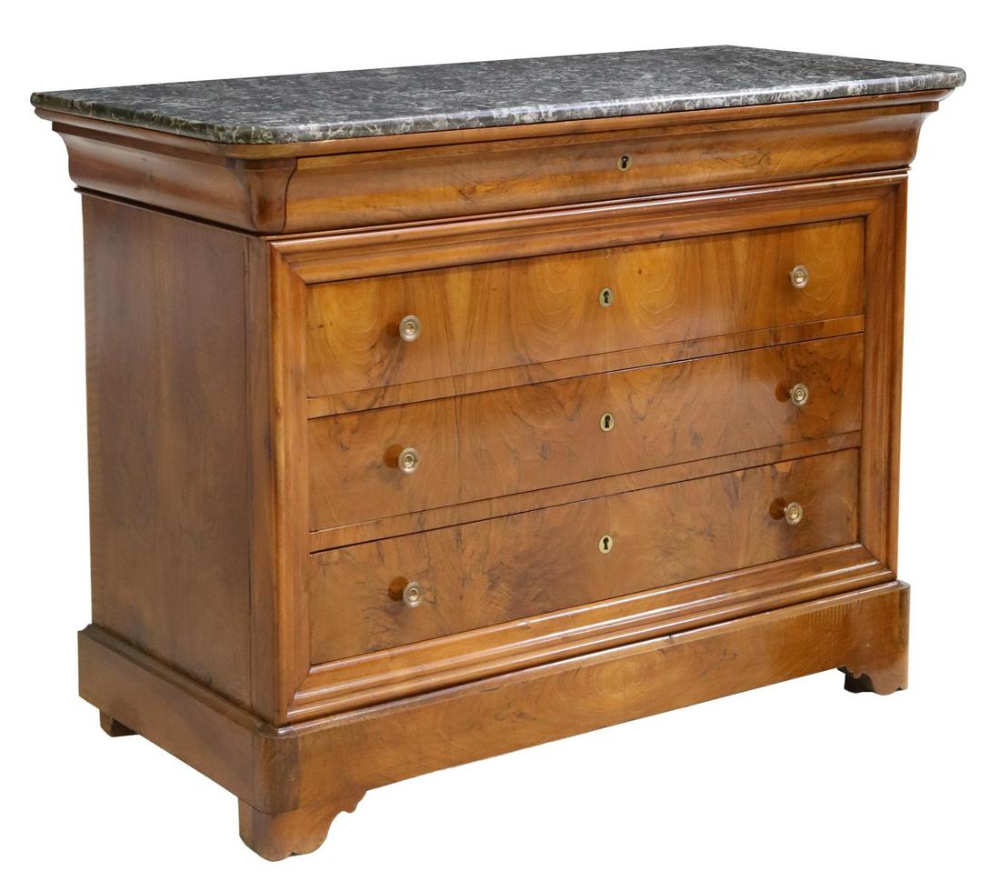FRENCH LOUIS PHILIPPE MARBLE-TOP WALNUT COMMODE (1 of 5)