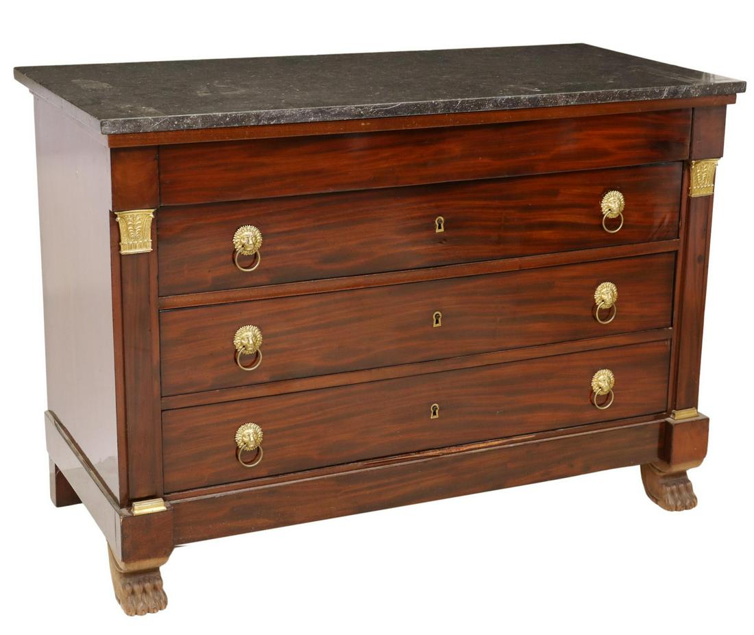 FRENCH EMPIRE STYLE MARBLE-TOP MAHOGANY COMMODE (1 of 5)