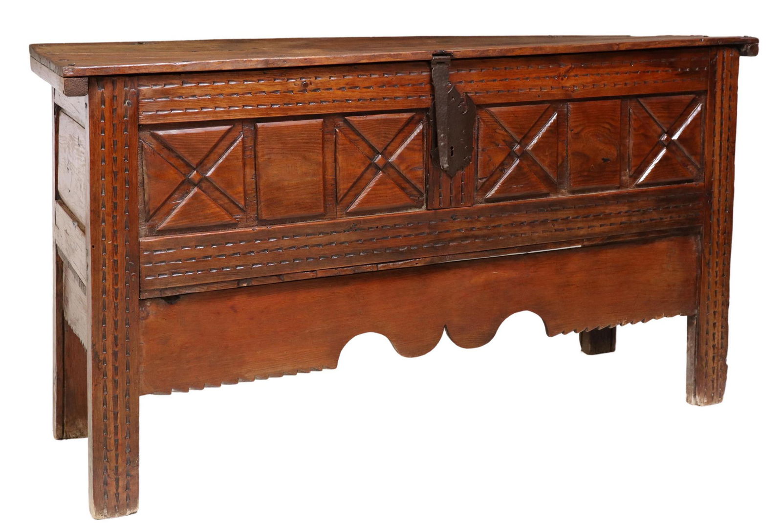 RUSTIC SPANISH CARVED COFFER, 18TH/ 19TH C. (1 of 5)