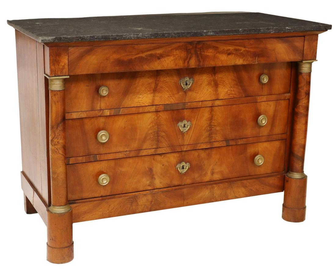 FRENCH EMPIRE STYLE MARBLE-TOP MAHOGANY COMMODE (1 of 5)