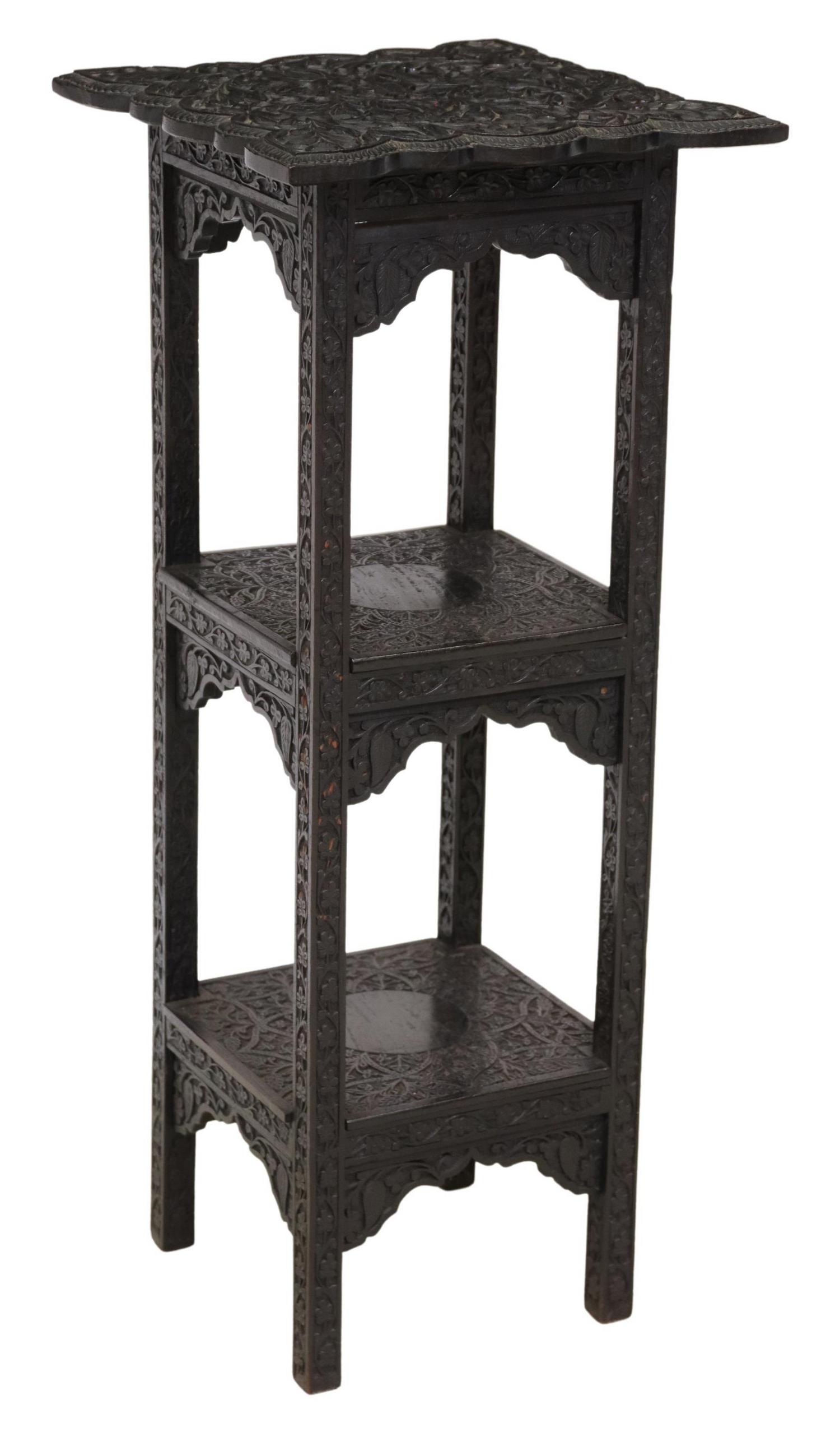 CARVED & EBONIZED THREE-TIER STAND, INDIA (1 of 4)
