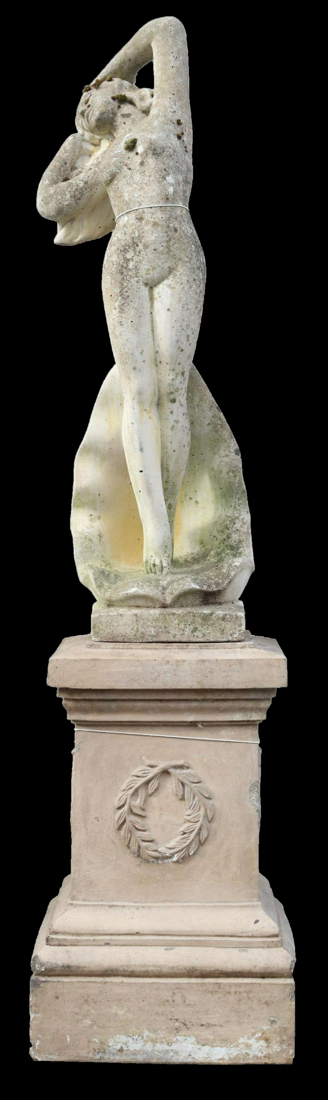 LARGE CAST STONE FIGURE, VENUS ON PEDESTAL, 70"H (1 of 3)