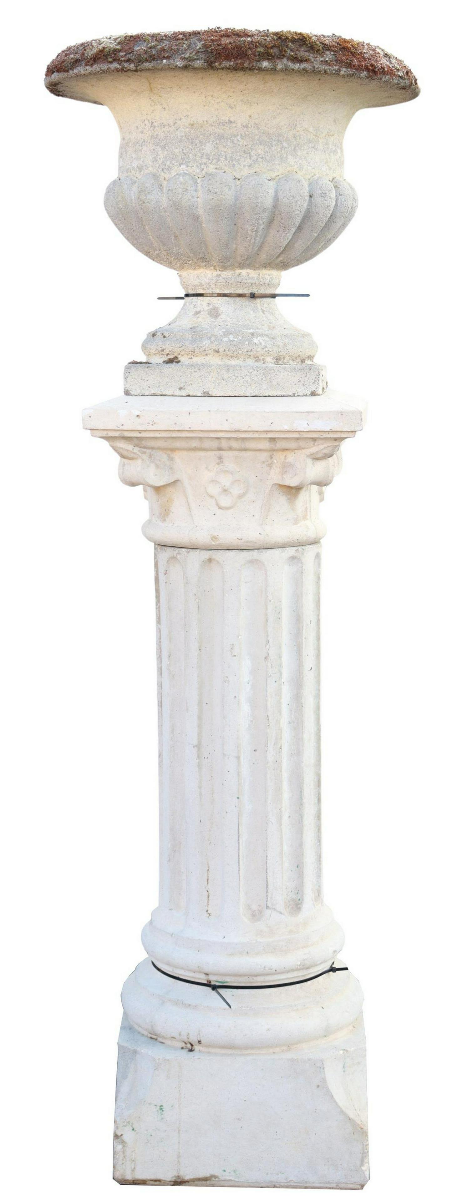 CAST STONE GARDEN URN PLANTER ON IONIC COLUMN (1 of 3)