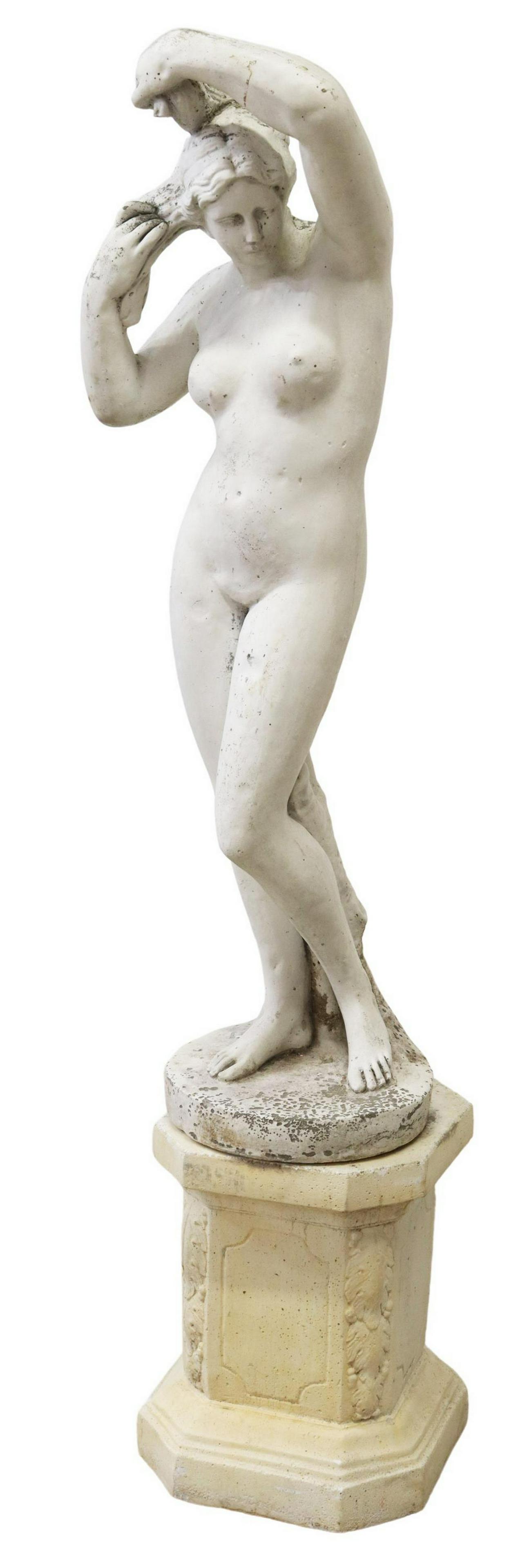 CAST STONE GARDEN STATUARY BATHING VENUS, 47"H (1 of 4)