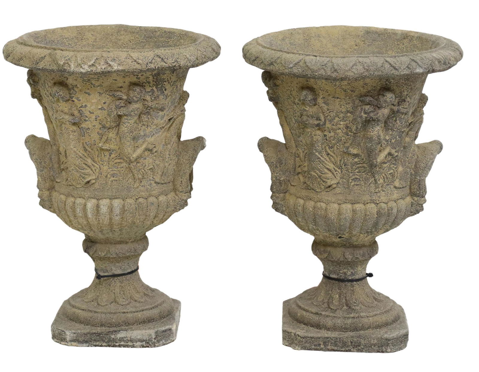 (2) CAST STONE CAMPANA-FORM GARDEN URNS, 23"H (1 of 3)