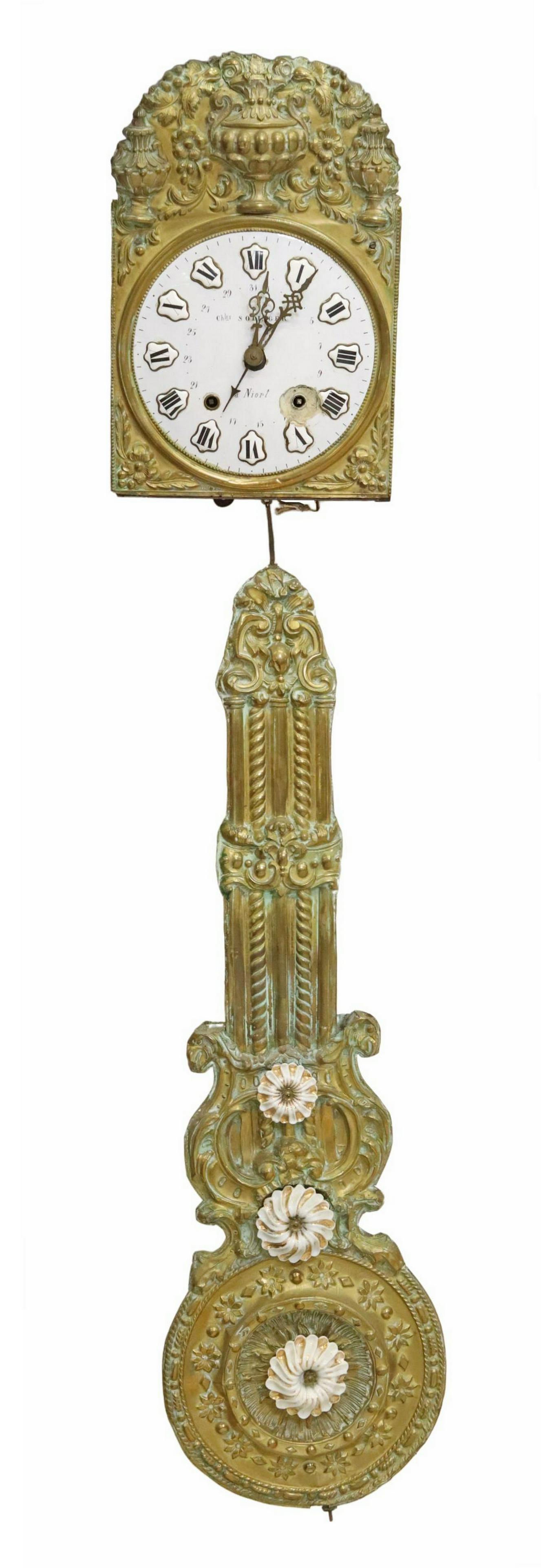 FRENCH COMTOISE GILT METAL WALL CLOCK, 19TH C. (1 of 7)