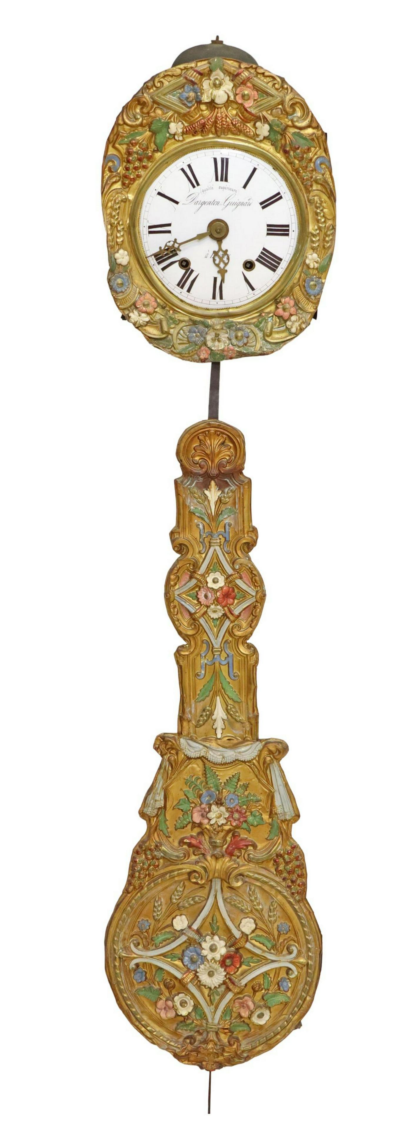 FRENCH POLYCHROME COMTOISE WALL CLOCK, 19TH C. (1 of 6)