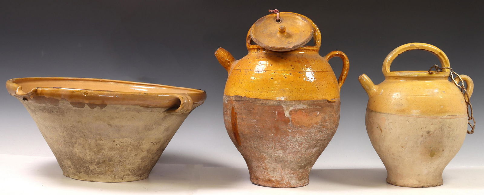 (3) FRENCH GLAZED EARTHENWARE CRUCHES & BOWL (1 of 4)