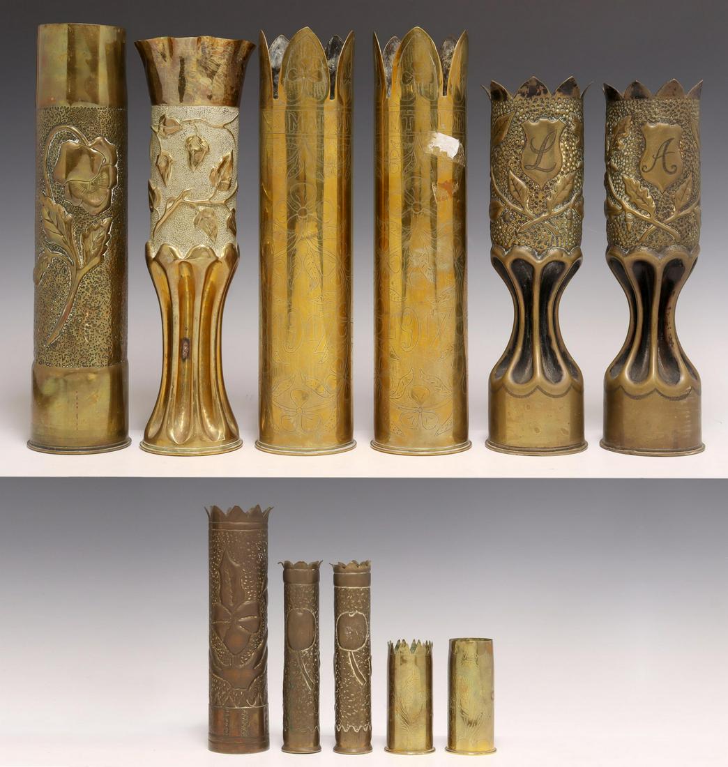 (11) FRENCH WWI-ERA TRENCH ART SHELL VASES (1 of 4)