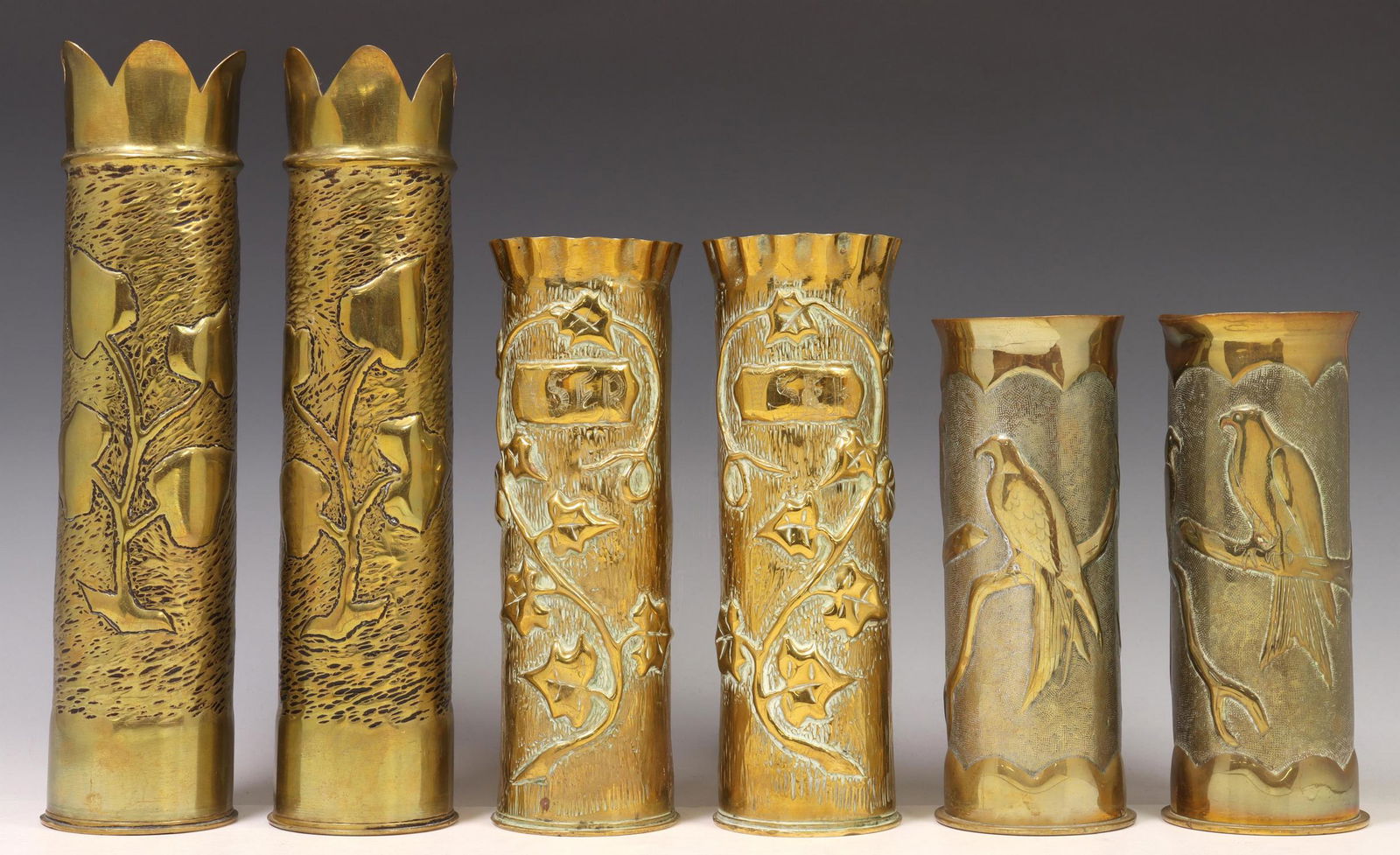 6) FRENCH WWI-ERA TRENCH ART ARTILLERY SHELL VASES (1 of 3)