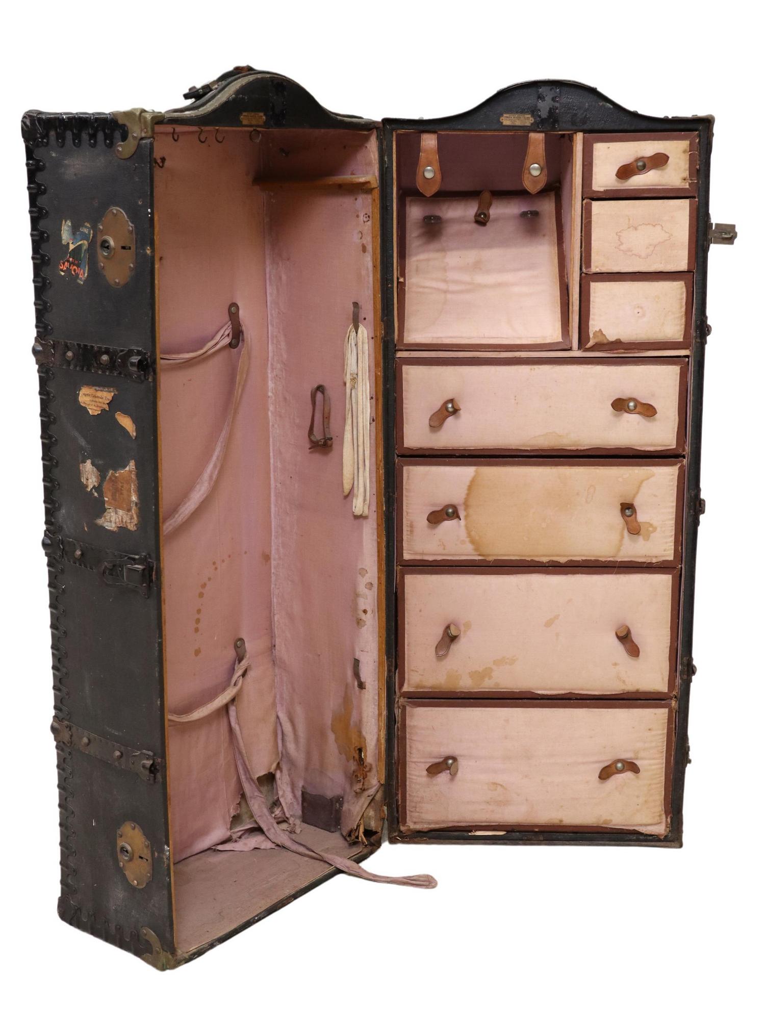 ITALIAN COATED CANVAS-CLAD STEAMER WARDROBE TRUNK (1 of 5)