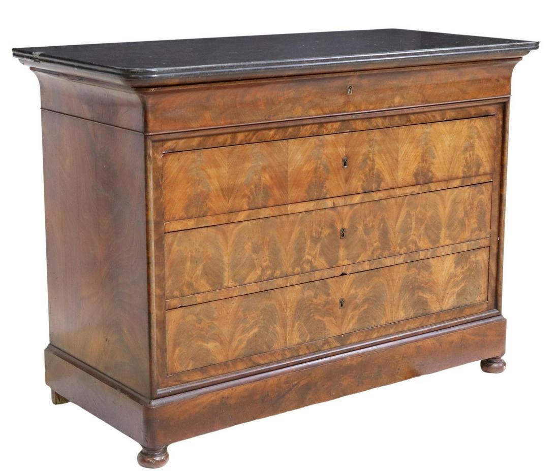 FRENCH LOUIS PHILIPPE MARBLE-TOP MAHOGANY COMMODE (1 of 5)