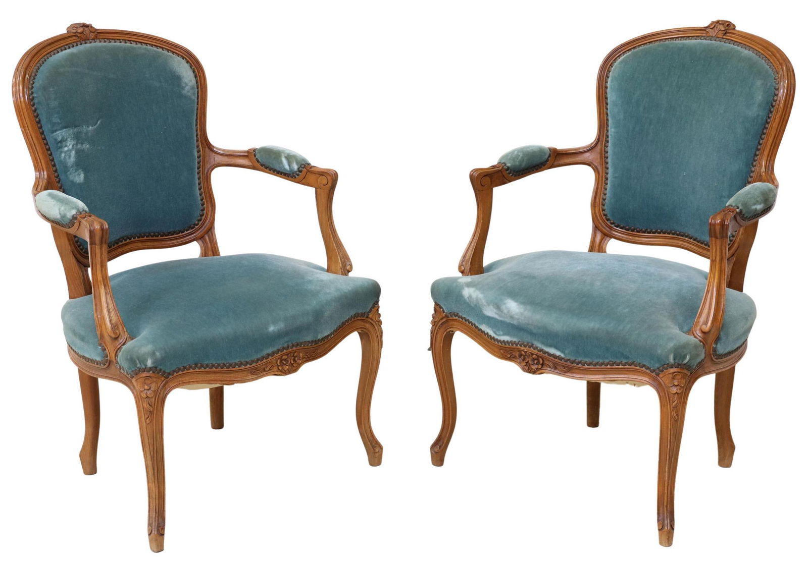 (2) FRENCH LOUIS XV STYLE UPHOLSTERED FAUTEUILS (1 of 3)