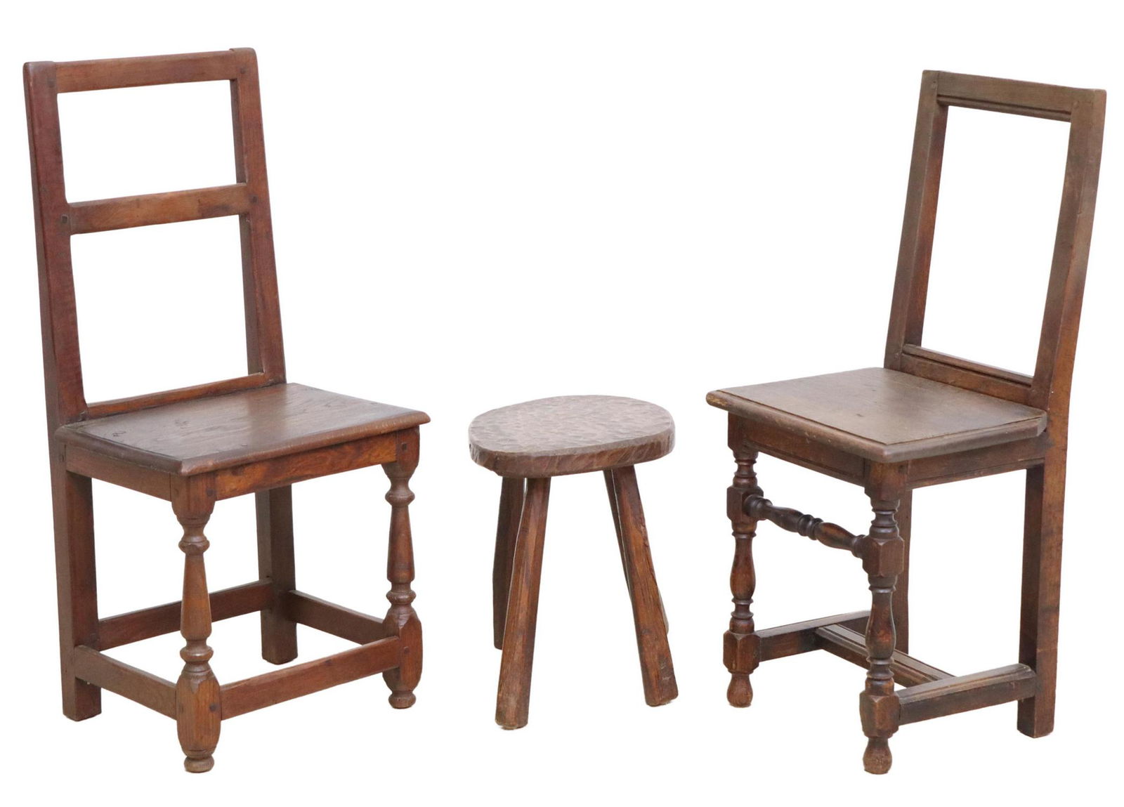 (3) FRENCH PROVINCIAL OAK CHAIRS & RUSTIC STOOL (1 of 3)