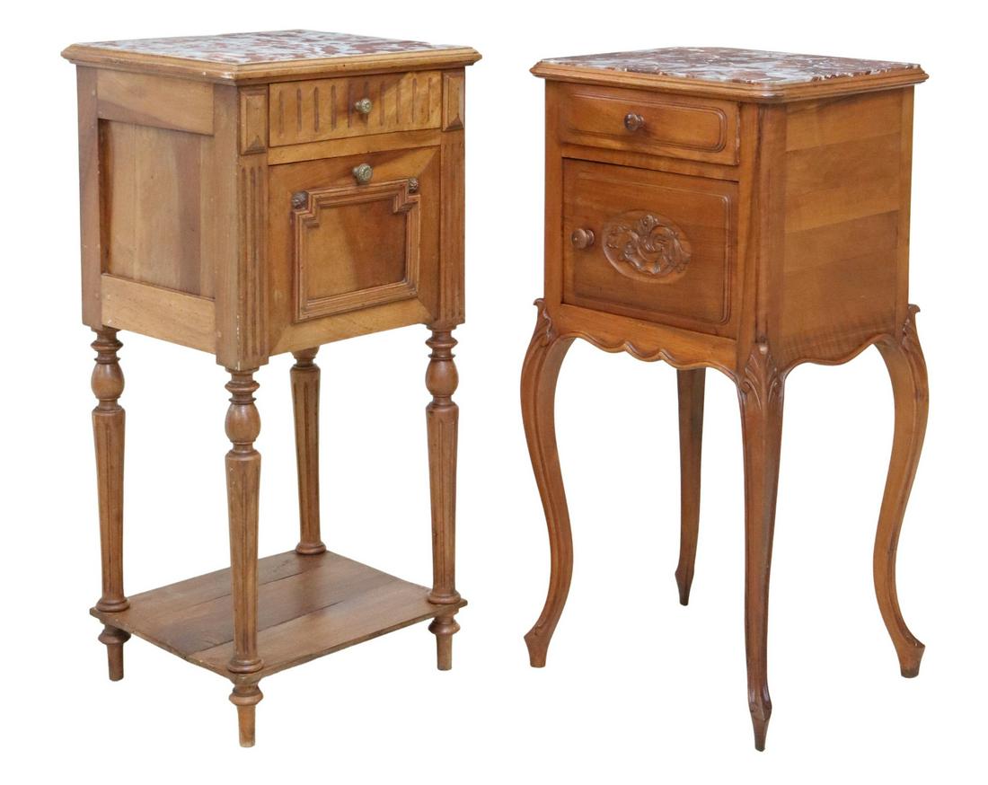 (2) FRENCH MARBLE-TOP WALNUT NIGHTSTANDS, VARIED (1 of 6)