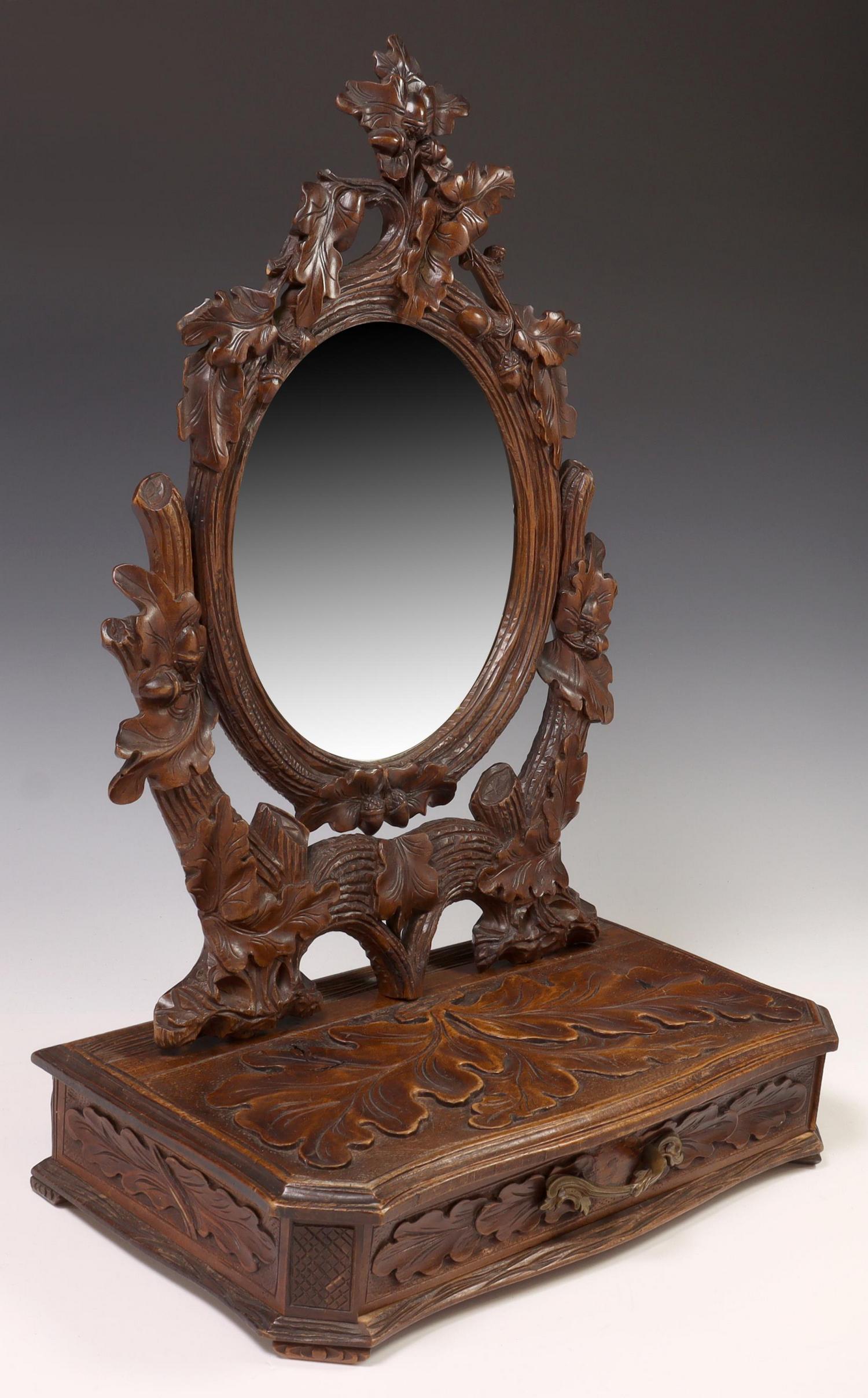 BLACK FOREST CARVED WALNUT DRESSING MIRROR (1 of 5)