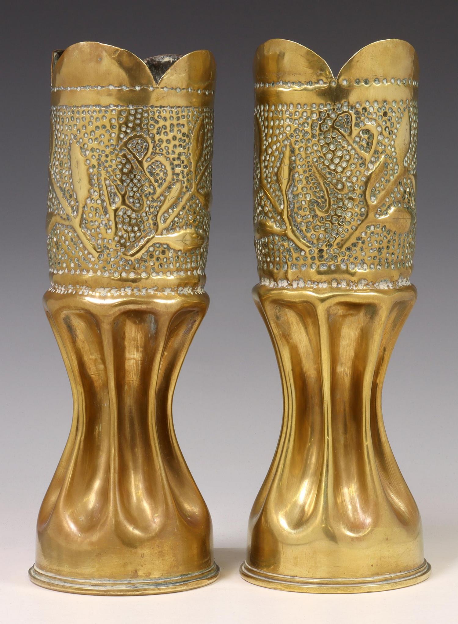 2) FRENCH WWI-ERA TRENCH ART ARTILLERY SHELL VASES (1 of 3)