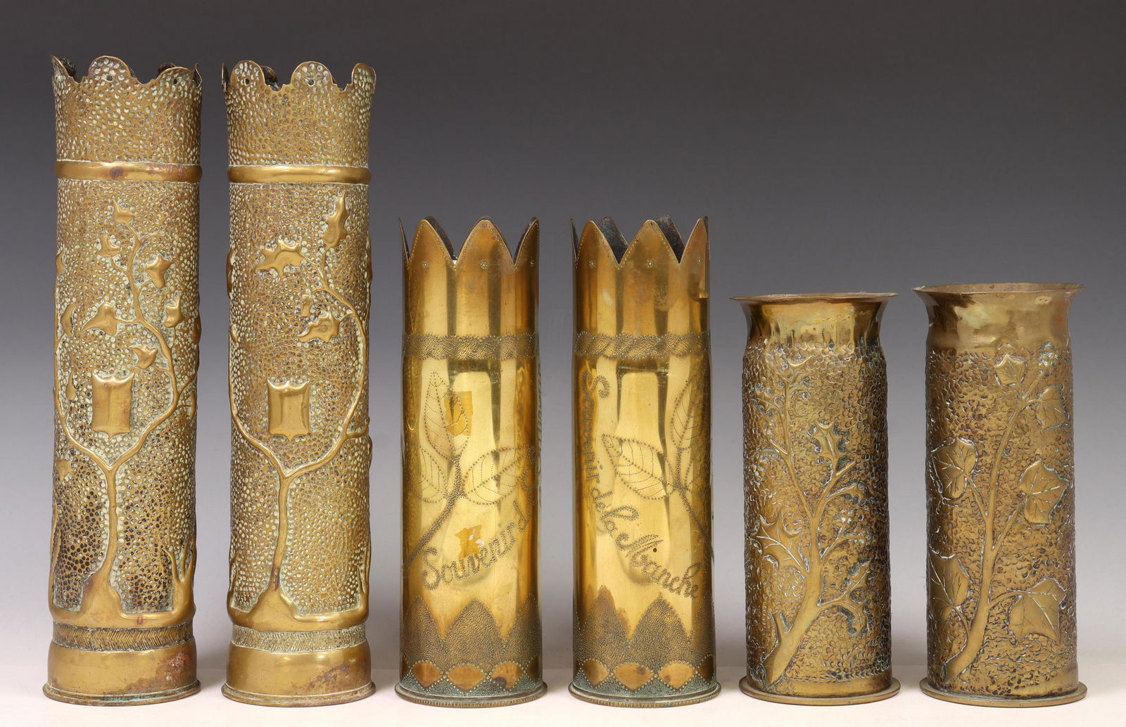 (6) FRENCH WWI & WWII-ERA TRENCH ART SHELL VASES (1 of 3)